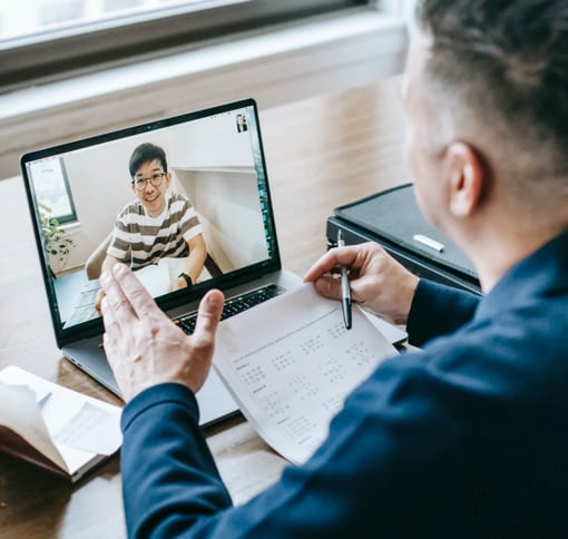 man in online meeting